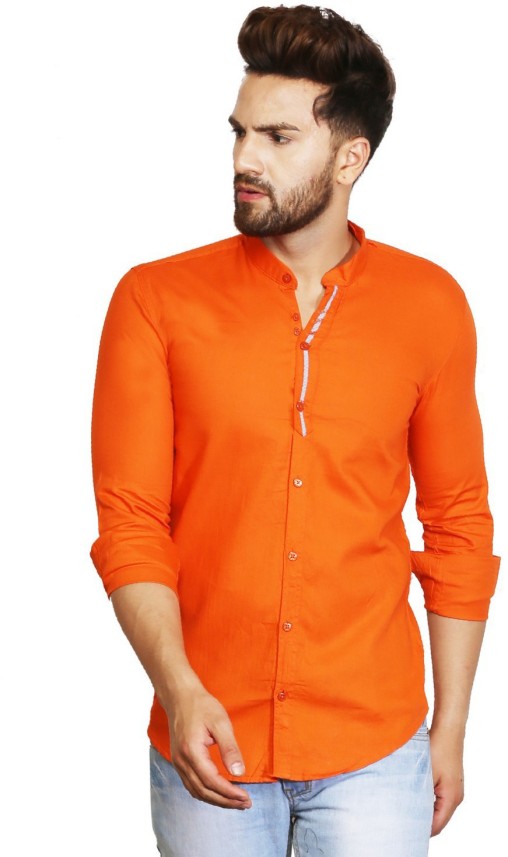 A-Okay Men Solid Casual Orange Shirt ...